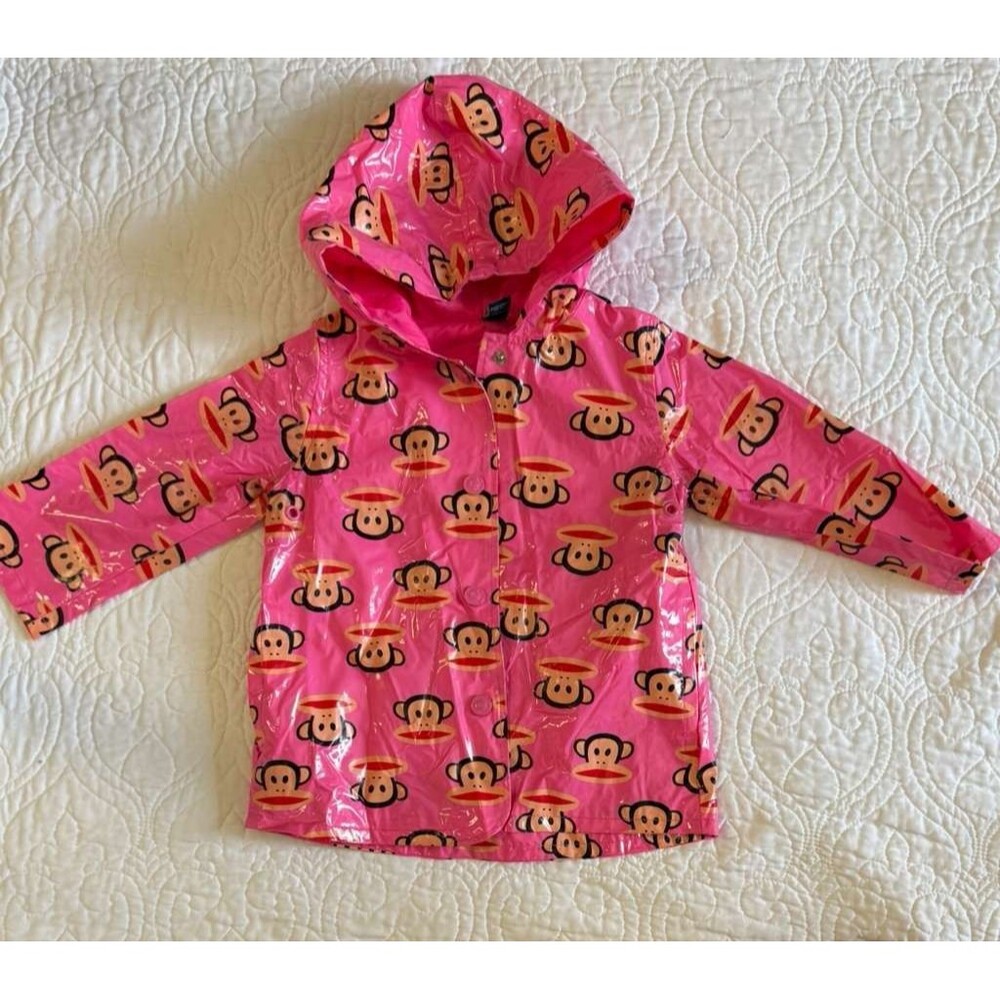 Paul Frank Julius Monkey Pink Hooded Raincoat Jacket Girls Size 2T